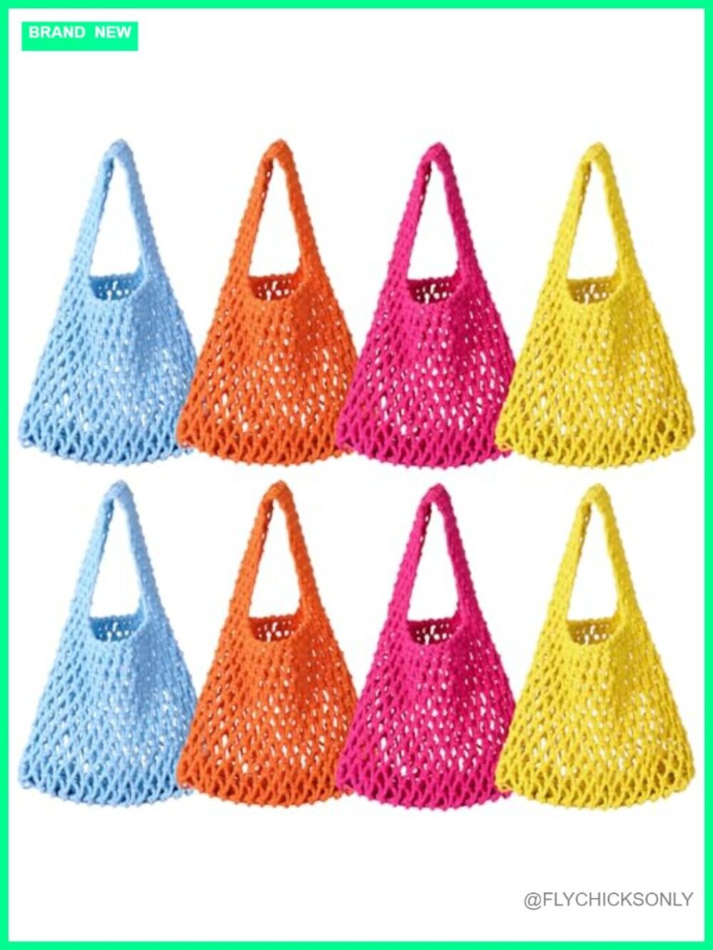 Set of 8 Cotton Rope Tote Bags with Handles, Bohemian Crochet Gift Bags for